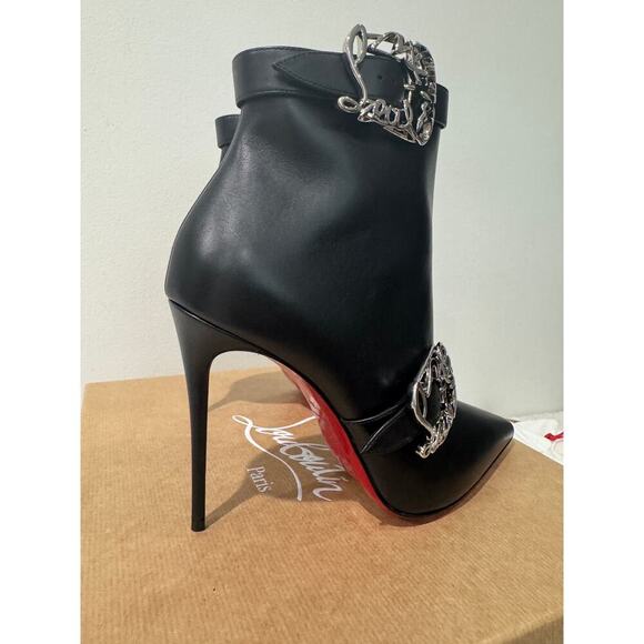 Christian Louboutin Giddylina 100mm Black Leather Buckle Ankle Boots Size 39 - Picture 7 of 10